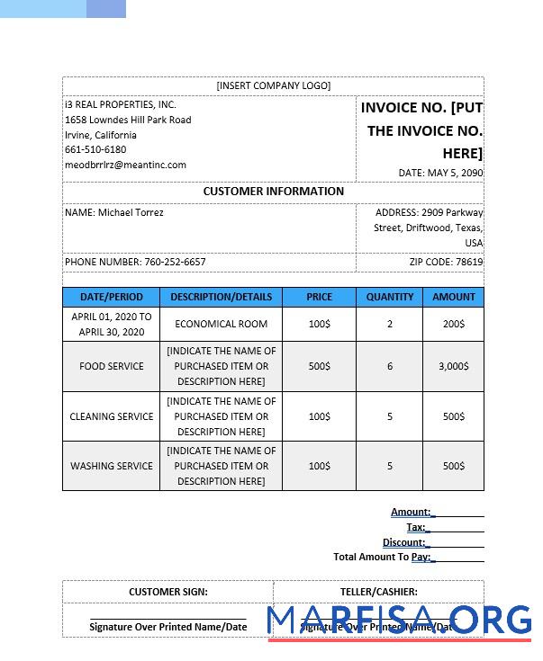 Blank Blank Real Estate Invoice Template